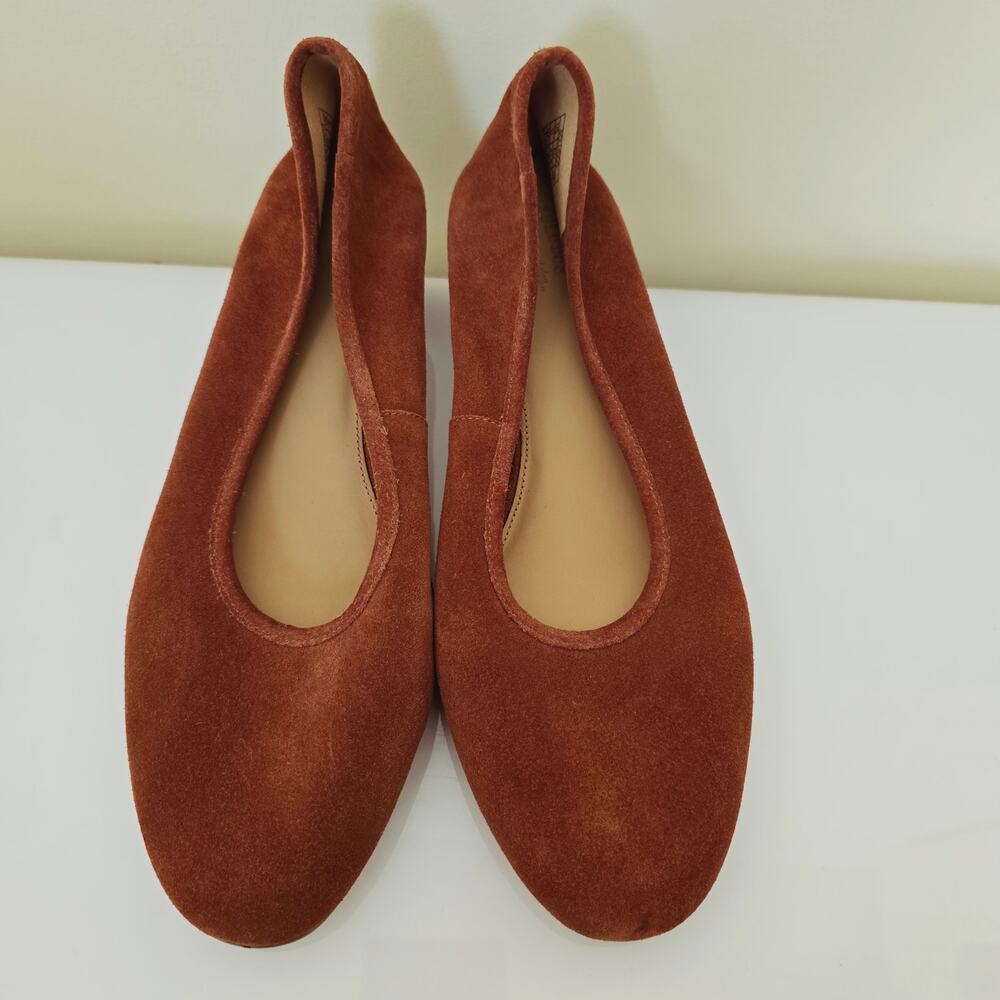 Anthropologie Soludos Juliette Pumps Stacked Heel Suede Round Toe Rust Orange 11 - Picture 7 of 12